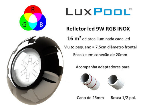 Kit Led Piscina Com Módulo Wifi + 6 Leds Rgb 9w Inox + Fonte