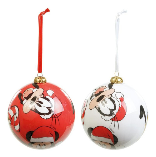 Jogo 2 Bolas Natalinas Mickey Pateta E Pluto 10cm Disney