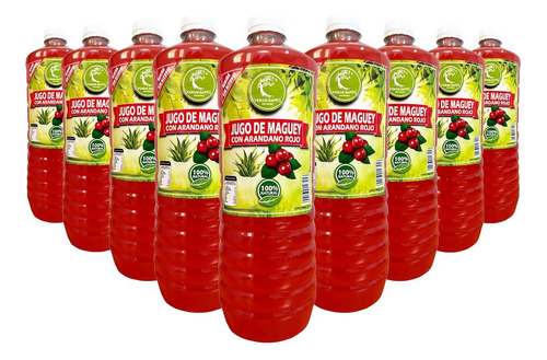 9 Botellas Jugo De Maguey Asado Con Arandano Verde Santo 1l