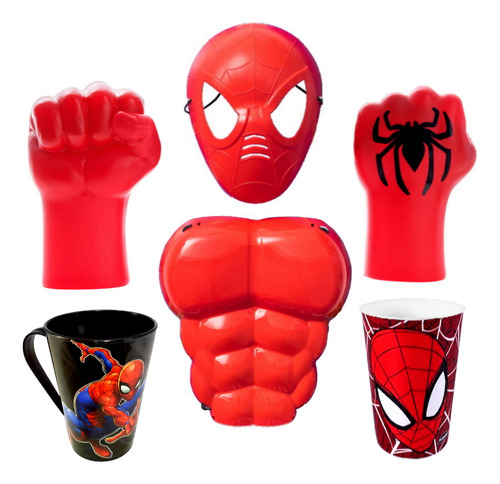 Kit Super-herói Luvas Máscara + Copo E Caneca Homem Aranha