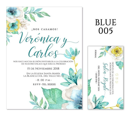 25 Invitaciones - Florales Azules Boda, Xv Años, Etc. | Meses sin intereses