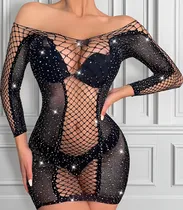 Comprar Vestido Red Elastizado Ajustado Transparente Strass Brillos