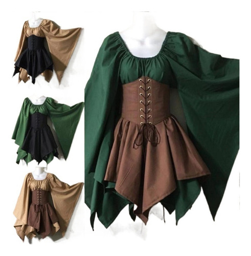 Medieval Mujer Vintage Vestido Ajustado Cosplay