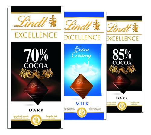 Chocolate Suiço Lindt Excellence Cacau Nobre 3 Barras X100g