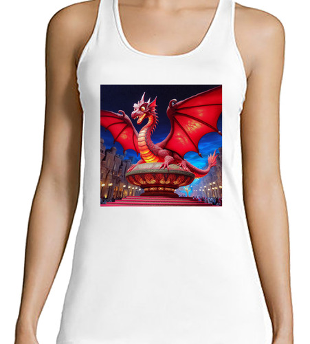 Musculosa Mujer Dragon Rojo En Templo Arabe Nocturno