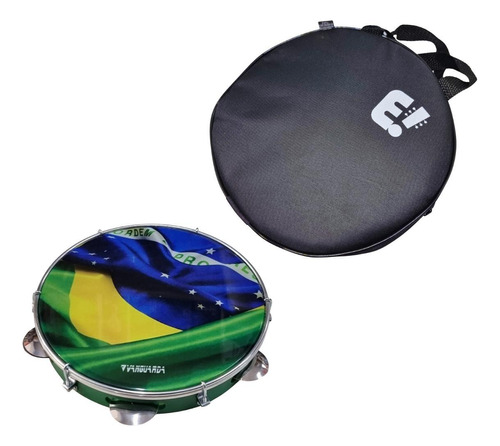 Kit Pandeiro 10 Abs Verde Bandeira Brasil + Bag Acolchoada