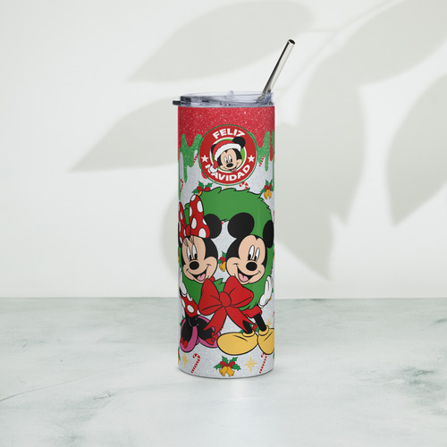 Termo + Mouse Pad De Regalo Mickey Y Minnie Mouse Navidad M2