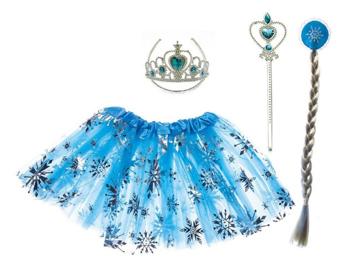 Disfraz Vestido Frozen  Tutu + Trenza + Corona +  Cetro