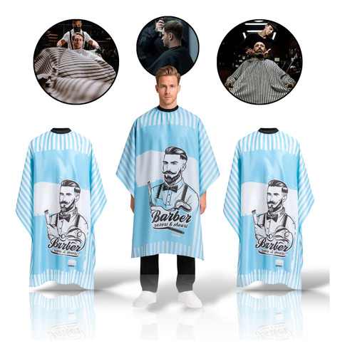 Kit Combo Set De 3 Capas De Barbería Peluquería Profesional Capa Argentina Barber Celeste