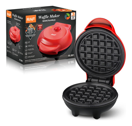 Mini Waflera Maquina Para Hacer Waffles Antiahderente Con Forma Redonda - 500w - 220v/240v - Color Rojo 12x14x18cm Fácilmente Transportable - R.591
