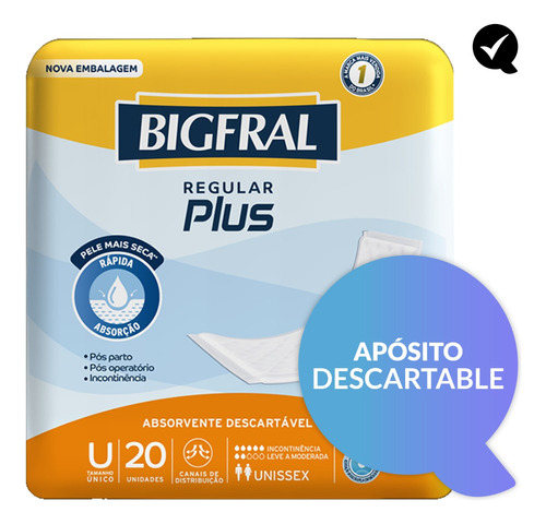 20 Apósitos Absorbentes Bigfral Regular Plus Talle Único