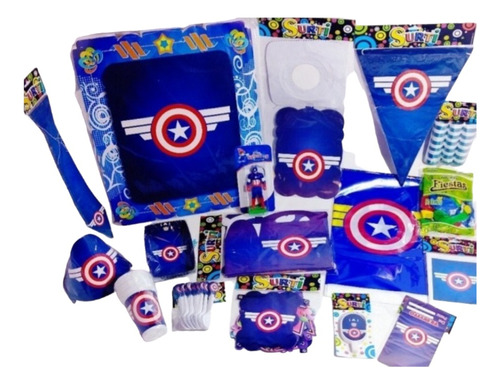 Kit Decoración Piñata Fiesta Temática Capitan America Escudo