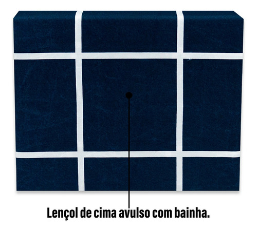 Lençol Solteirão 3pç Ponto Palito Percal Flex Estampado 400f Cor Grid marinho-marinho Desenho do tecido Xadrez