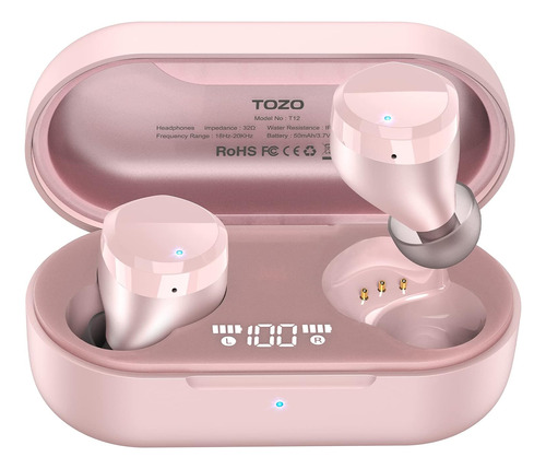 Auriculares Inalambricos Tozo T12 Bluetooth, Over-ear, Rosa