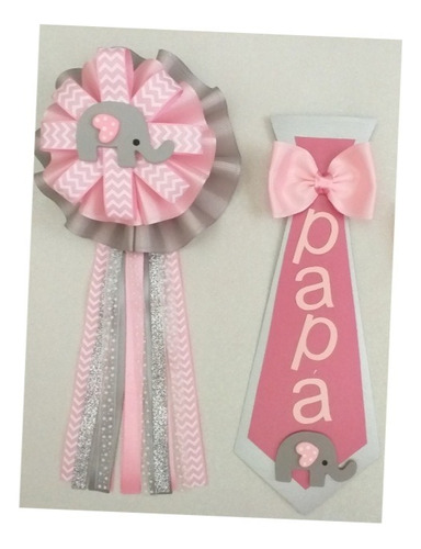 Distintivos Elefante Rosa Para Papás Baby Shower