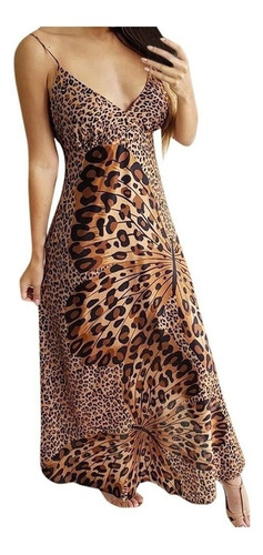 Vestido De Leopardo Con Estampado De Mariposas