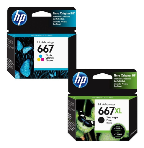 Cartuchos Hp 667xl Negro + 667 Color Estandar