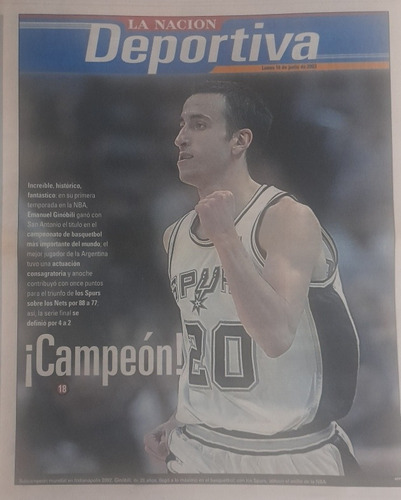 La Nacion Deportiva 16/6/03 Ginobili Campeon,lanus 3 River 4