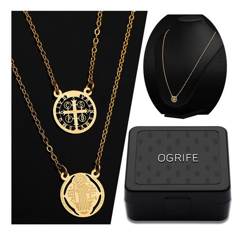 Cordão Colar Masculino Escapulário Aço Ogrife J-275 Cor Dourado