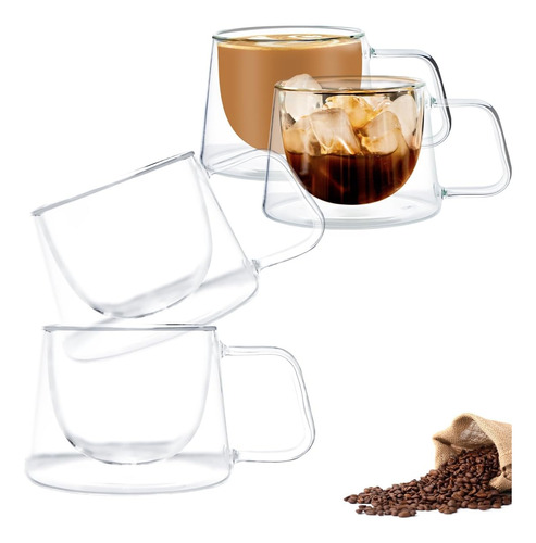 Taza Vaso Doble Vidrio Pocillo Café 90 Ml Barista Pack X4