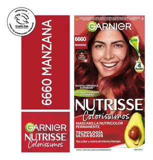 Kit Tintura Garnier Nutrisse coloríssimos Mascarilla nutricolor permanente tono 6660 manzana