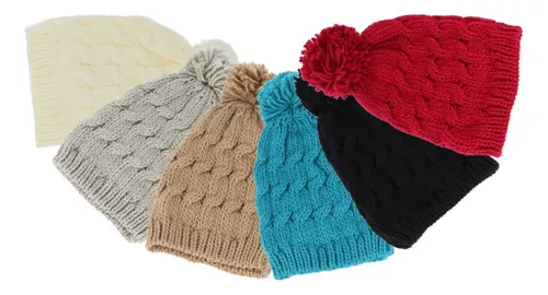 Gorro De Invierno Tejido Con Pompón Unisex - Carpinshop Beige Único
