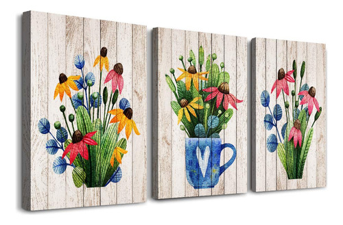 Arte De Pared De Flores De Grano De Madera Vintage Para Deco