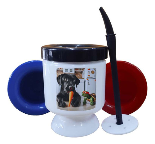 Mate Plastico Perro Negro Tortuga Vegetales Tierno