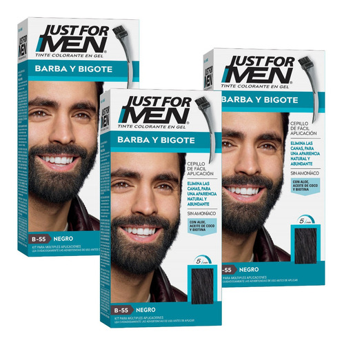 Just For Men Colorante Barba Y Bigote Cubre Canas Pack 3un