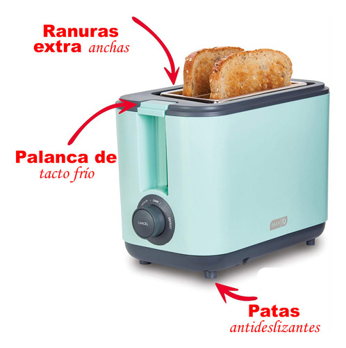 Dash Tostadora Fácil De 2 Rebanadas Con Ranura Extra Ancha. Color Agua