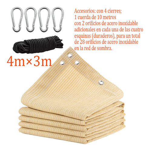 Fofodio Mallas Sombra 4x3m Rollo Mallasombra Reforzada Malla Sombra Rollo Raschel Corrediza Para Cercar Jardin Beige 90% Uv