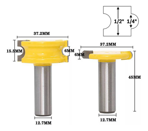 Fresadora A Arco Tipo T Router Bit 2 Pcs Com Haste De 1/2 Po