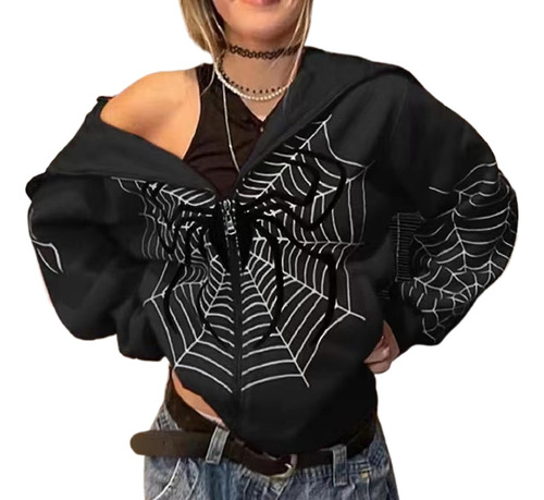 Spider Web Print Street Hipster Hoodie Y2k