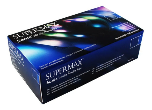 Luvas Procedimento Sonic Azul Nilitrica Supermax C/100 Com pó Não Cor Azul-cobalto Tamanho GG Unidades por embalagem 100
