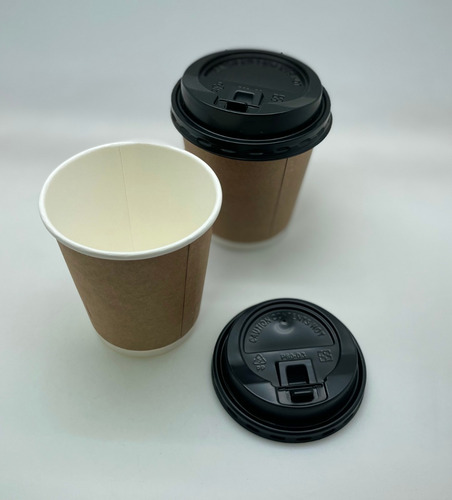 Imagen 5 de 10 de Vaso Café Polipapel Doble Capa Con Tapa 240 Cc/8 Oz - 100u.