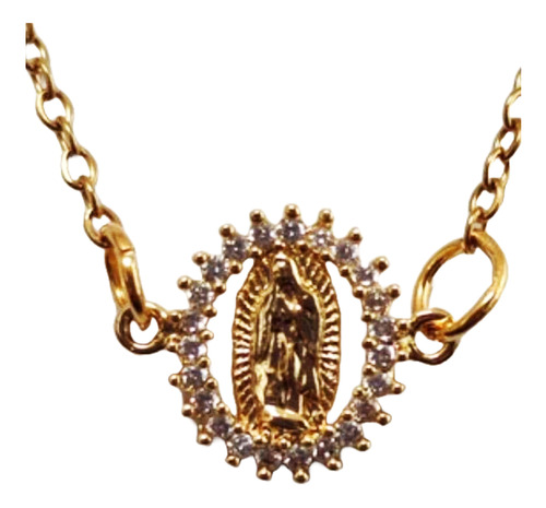 Collar Virgencita De Guadalupe Con Zirconia,chapa Oro 18k