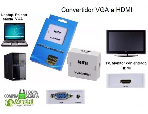 Adaptador Convertidor Vga A Hdmi Con Audio Hd Pc Laptop 1080