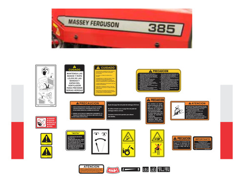 Calcomanías Para Tractor Agrícola Mf 385 2wd En Español