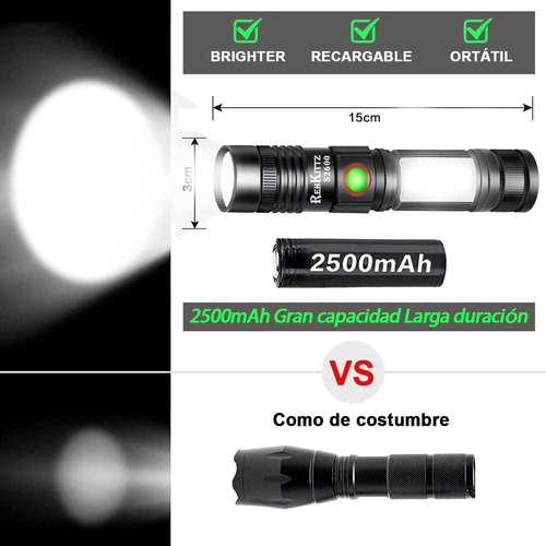 Linterna Led Recargable Alta Potencia,2000 Lúmens,
