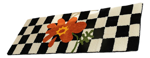 Alfombra Runner, Color Blanco Y Negro, Estampado A Cuadros,