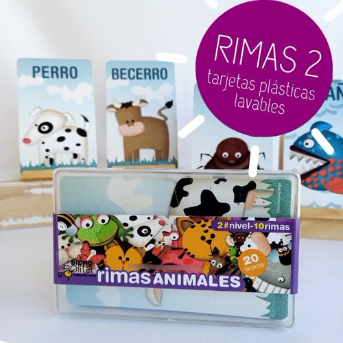 Imagen 2 de 7 de Juego Didáctico Cartas Plásticas Animales Que Riman