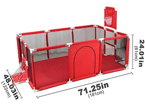 Imagen 3 de 8 de Corral Seguridad Bebes Con Aro De Basket 180cm Rojo