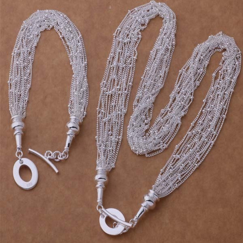 Imagen 2 de 2 de Set Para Mujer Elegante Collar Y Pulsera De Plata Hermosos