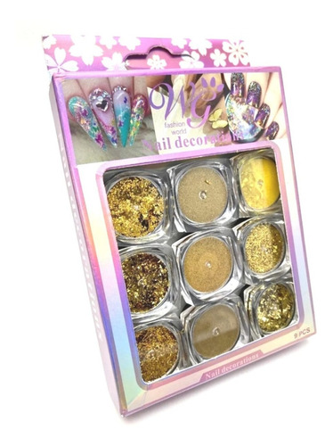 Set De 9 Glitters Mix O Decoraciones Para Uñas 