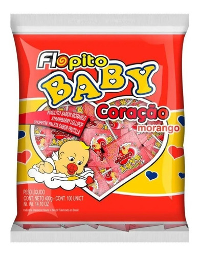 Pirulito Coração C/ 50un Morango Flopito 200g