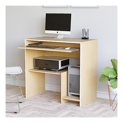Escritorio Ciudad Muebles Mesa de PC escritorio para CPU melamina de 84cm x 80cm x 45cm madera natural y blanco