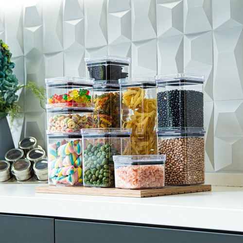 Kit 2 Potes Herméticos Em Acrílico Cristal Empilhável, Organizador Para Mantimentos Pote Resistente