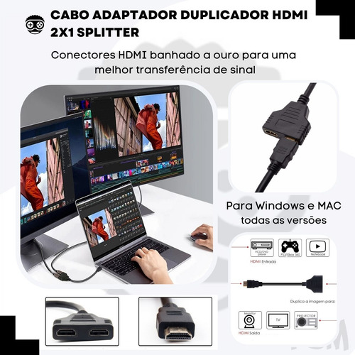 Cabo Extensor Hdmi 1 Para 2 Duplicador Tela Notebook Monitor