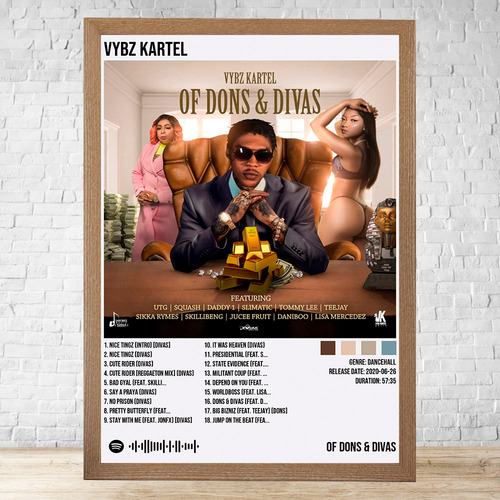 Cuadro Vybz Kartel Of Dons Divas 30x40 Cm C418 Marrón Claro Clasico