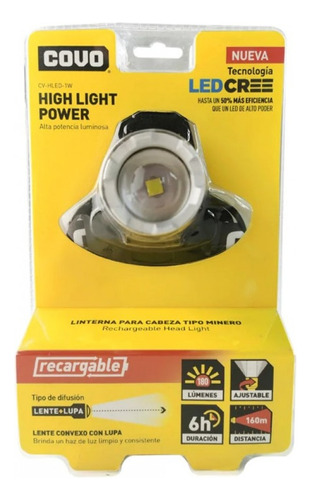 Linterna Minera Recarable Led 3w - Covo